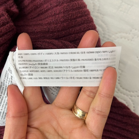 Abercrombie & Fitch Wool Blend Ribbed Button Front Cardigan Sweater Burgundy L - Picture 13 of 16